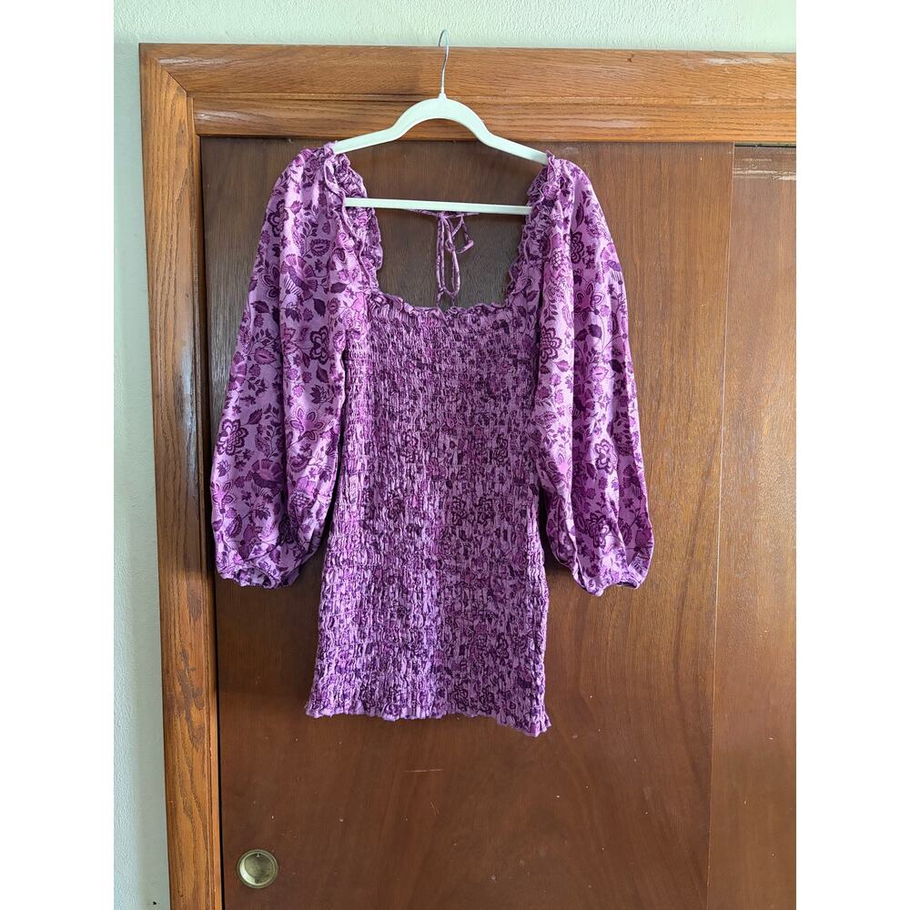 Free People Smock It To Me Mini Dress Womens Size Small Puff Sleeve Floral Boho